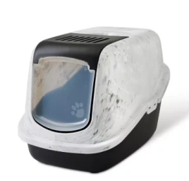 Туалет SAVIC Nestor Marble для кошек, закрытый, цвет мрамор серо-белый, 56 см х 39 см х 38,5 см