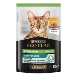 Влажный корм PRO PLAN Chicken для взрослых стерилизованных кошек и кастрированный котов, с курицей в соусе, 85 г