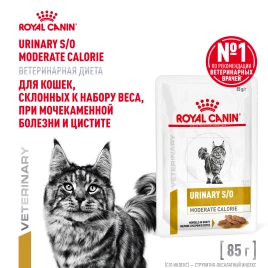 Влажный корм Royal Canin Urinary S/O Moderate Calorie в соусе для кошек при мочекаменной болезни, пауч, 85 г