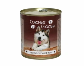 Влажный корм Собачье Счастье Meat Assortment для собак, мясное ассорти в желе, 750 г