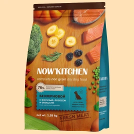 Сухой корм NOW'KITCHEN Fresh Small Adult Trout & Salmon для взрослых собак малых пород со свежей, с форелью и лососем, 1,59 кг