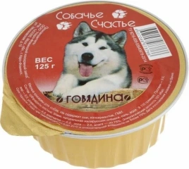 Влажный корм Собачье Счастье Beef для собак, с говядиной, 125 г