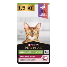 Сухой корм PRO PLAN Duck & Liver для взрослых стерилизованных кошек и кастрированных котов, с высоким содержанием утки и печенью, 1,5 кг