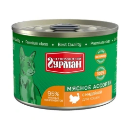 Влажный корм Четвероногий Гурман Turkey & Meat Assortment для кошек, с индейкой и мясным ассорти, 190 г