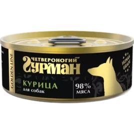 Влажный корм Четвероногий Гурман Золотая линия Chicken для собак, курица натуральная в желе, 100 г