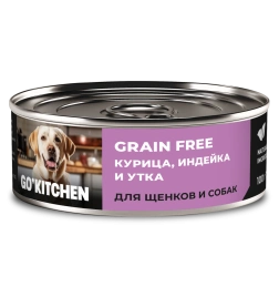 Влажный корм Go'Kitchen Chicken, Turkey & Duck для щенков и собак, с курицей, индейкой и уткой, 100 г