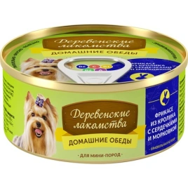 Влажный корм «Деревенские лакомства» домашние обеды Фрикасе для мини-пород с кроликом, 100 г