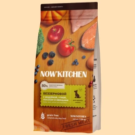 Сухой корм NOW'KITCHEN Fresh Puppy Turkey, Duck & Salmon для щенков со свежей индейкой, с индейкой, уткой и лососем, 9,98 кг