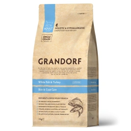 Сухой корм Grandorf White Fish & Turkey Skin & Care для кошек для заботы о коже и шерсти, с белой рыбой и индейкой, 2 кг