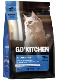 Сухой корм Go'Kitchen Salmon & Cod для котят и кошек всех возрастов, с лососем и треской, 1,36 кг