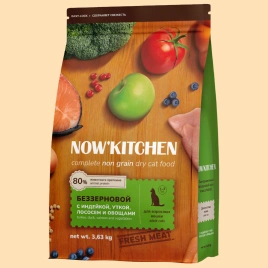 Сухой корм NOW'KITCHEN Fresh Adult Turkey, Duck, Salmon & Vegetables для взрослых кошек со свежей индейкой,уткой,лососем и овощами, 3,63 кг