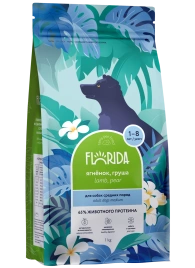 Сухой корм FLORIDA Medium Adult Lamb & Pear для взрослых собак средних пород, с ягненком и грушей, 1 кг