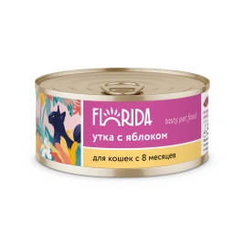 Влажный корм FLORIDA Duck & Apple для кошек, с уткой с яблоком, 100 г