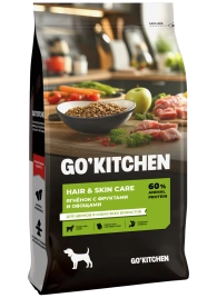Сухой корм Go'Kitchen Lamb & Vegetables Hair & Skin Care для щенков и собак всех возрастов, со свежим ягненком, фруктами и овощами, 18 кг