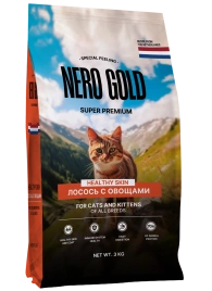 Сухой корм NERO GOLD Salmon & Vegetables для кошек и котят, с лососем и овощами, 3 кг