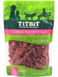Лакомство Titbit колбаски телячьи для собак, 420 г