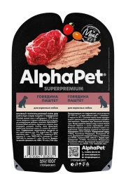 Влажный корм паштет ALPHAPET Superpremium Beef для собак, с говядиной ламистер, 100 г