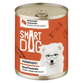 Влажный корм Smart Dog Meat Assortment для взрослых собак и щенков, мясное ассорти в нежном соусе, 240 г
