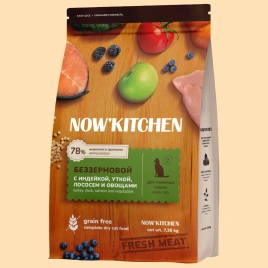 Сухой корм NOW'KITCHEN Fresh Senior Turkey, Duck & Salmon для кошек старше 7 лет со свежей индейкой, с индейкой, уткой и лососем, 7,26 кг