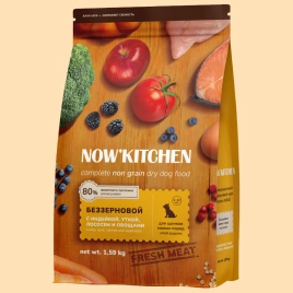 Сухой корм NOW'KITCHEN Turkey, Duck, Salmon & Vegetables для щенков малых пород, с индейкой, уткой, лососем и овощами, 1,59 кг