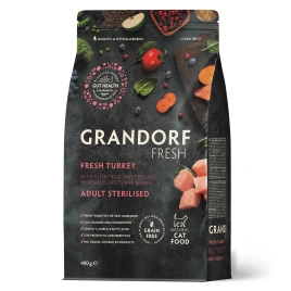 Сухой корм Grandorf Fresh Cat Turkey & Sweet Potato для стерилизованных кошек диетическая формула для особо аллергичных кошек индейка, с бататом, 400 г