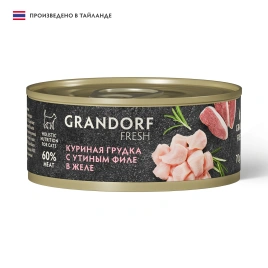 Влажный корм Grandorf Fresh Chicken & Duck для кошек, консервы, куриная грудка с утиным филе в желе, 70 г