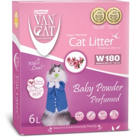 Наполнитель Van Cat для кошачьего туалета, комкующийся без пыли с ароматом детской присыпки, 6 л