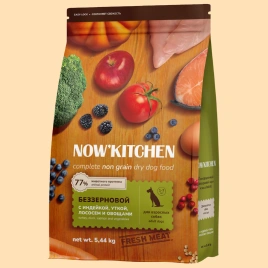 Сухой корм NOW'KITCHEN Fresh Adult Turkey, Duck & Salmon для взрослых собак со свежей индейкой,уткой, с индейкой, уткой и лососем, 5,44 кг