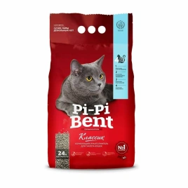 Наполнитель Pi-Pi Bent Classik для кошачьих туалетов, комкующийся из природного бентонита крафтовый пакет, 24 л