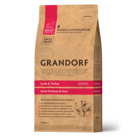 Сухой корм Grandorf Lamb & Turkey Med & Maxi для взрослых собак средних и крупных пород, с ягненком и индейкой, 10 кг
