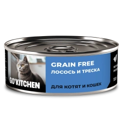 Влажный корм Go'Kitchen Salmon & Cod для котят и кошек, с лососем и треской, 100 г