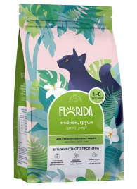 Сухой корм FLORIDA Sterilised 34 Lamb & Pear для стерилизованных кошек, с ягненком и грушей, 400 г
