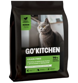 Сухой корм Go'Kitchen Salmon & Fish для котят и кошек всех возрастов, с лососем и морской, с лососем и рыбой, 7,26 кг