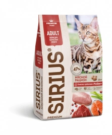 Влажный корм SIRIUS Premium Adult консервированный Meat Mix для взрослых кошек кусочки в соусе, мясной рацион, 85 г