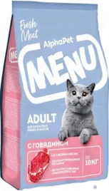 Сухой корм ALPHAPET MENU Beef для взрослых кошек и котов, с говядиной, 10 кг