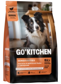 Сухой корм Go'Kitchen Salmon & Fish для щенков и собак всех возрастов для чувствительного пищеварения, с лососем и морской, с лососем и рыбой, 1,59 кг