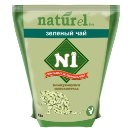 Наполнитель №1 Naturel для кошачьих туалетов, Зеленый чай комкующийся, 4,5 л