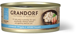Влажный корм Grandorf Chicken & Shrimp для кошек, консервы, Куриная грудка с креветками в бульоне, 70 г