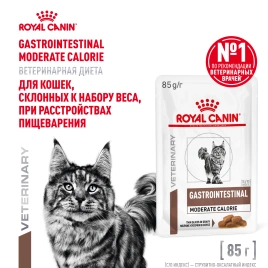 Влажный корм Royal Canin Gastrointestinal Moderate Calorie диетический для кошек при расстройствах пищеварения, склонных к набору веса, пауч, 85 г