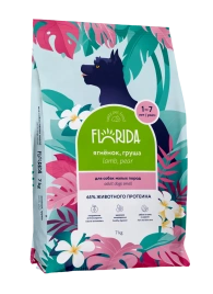 Сухой корм FLORIDA Mini Adult Lamb & Pear для взрослых собак малых пород, с ягненком и грушей, 7 кг