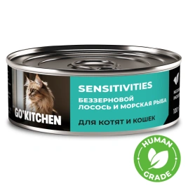Влажный корм Go'Kitchen Salmon & Fish для котят и кошек с чувствительным пищеварением, с лососем и морской, с лососем и рыбой, 100 г