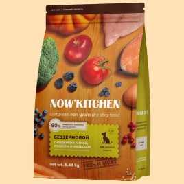 Сухой корм NOW'KITCHEN Fresh Puppy Turkey, Duck & Salmon для щенков со свежей индейкой, с индейкой, уткой и лососем, 5,44 кг