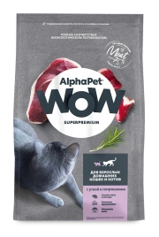 Сухой корм ALPHAPET WOW Superpremium Duck & Giblets для взрослых домашних кошек и котов, с уткой и потрошками, 350 г