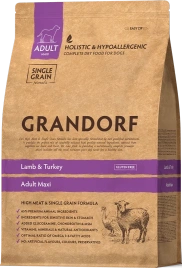 Сухой корм Grandorf Lamb & Turkey Maxi для взрослых собак крупных пород, с ягненком и индейкой, 3 кг