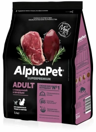 Сухой корм ALPHAPET Superpremium Beef & Liver для взрослых домашних кошек и котов, с говядиной и печенью, 400 г