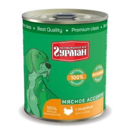 Влажный корм Четвероногий Гурман Turkey & Meat Assortment для собак, с индейкой и мясным ассорти, 340 г