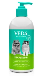 Шампунь Veda для собак и кошек с чувствительной кожей, гипоаллергенный, 500 мл