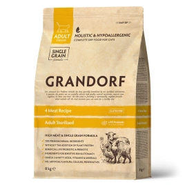 Сухой корм Grandorf 4 Meat Probiotic Sterilised Четыре вида мяса Meat Assortment для стерилизованных кошек, 8 кг