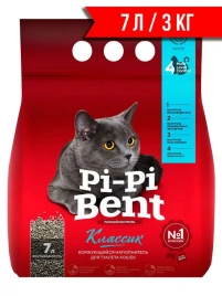 Наполнитель Pi-Pi Bent Classik для кошачьих туалетов, комкующийся из природного бентонита, 7 л