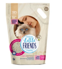 Наполнитель Little Friends Tofu Natural комкующийся растительный для кошачьих туалетов, 5 л